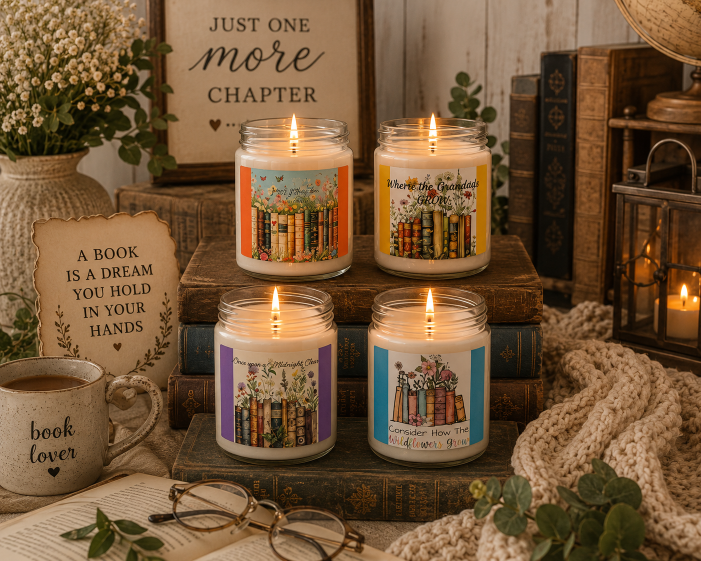 Cozy up with our Book Lovers collection, featuring candles inspired by our love of books to enhance your reading experience.