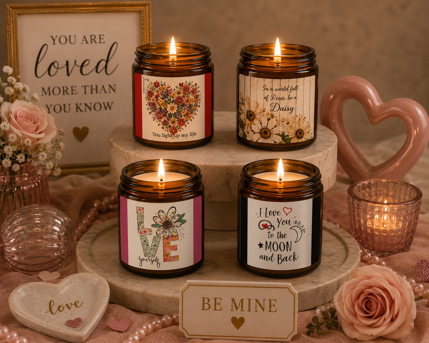Express your love with our hand-poured soy candles perfect for Valentine's Day or any heartfelt occasions.