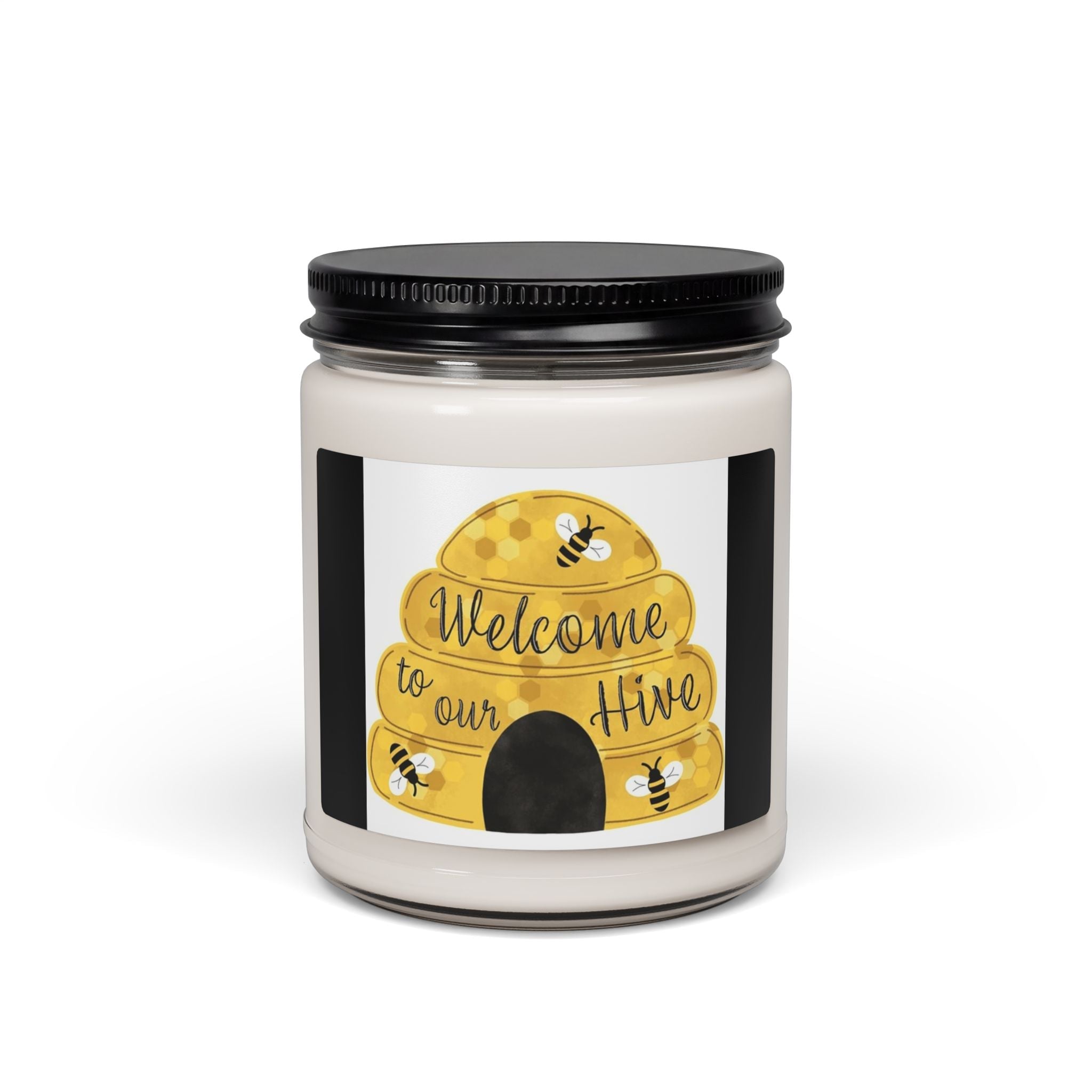Scented Soy Candle, 9oz Welcome to our hive, bee hive design - Simply Glow Ohio