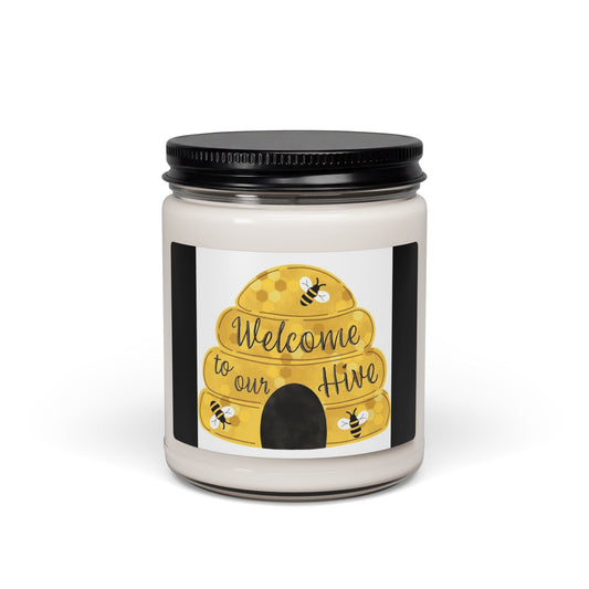 Scented Soy Candle, 9oz Welcome to our hive, bee hive design - Simply Glow Ohio