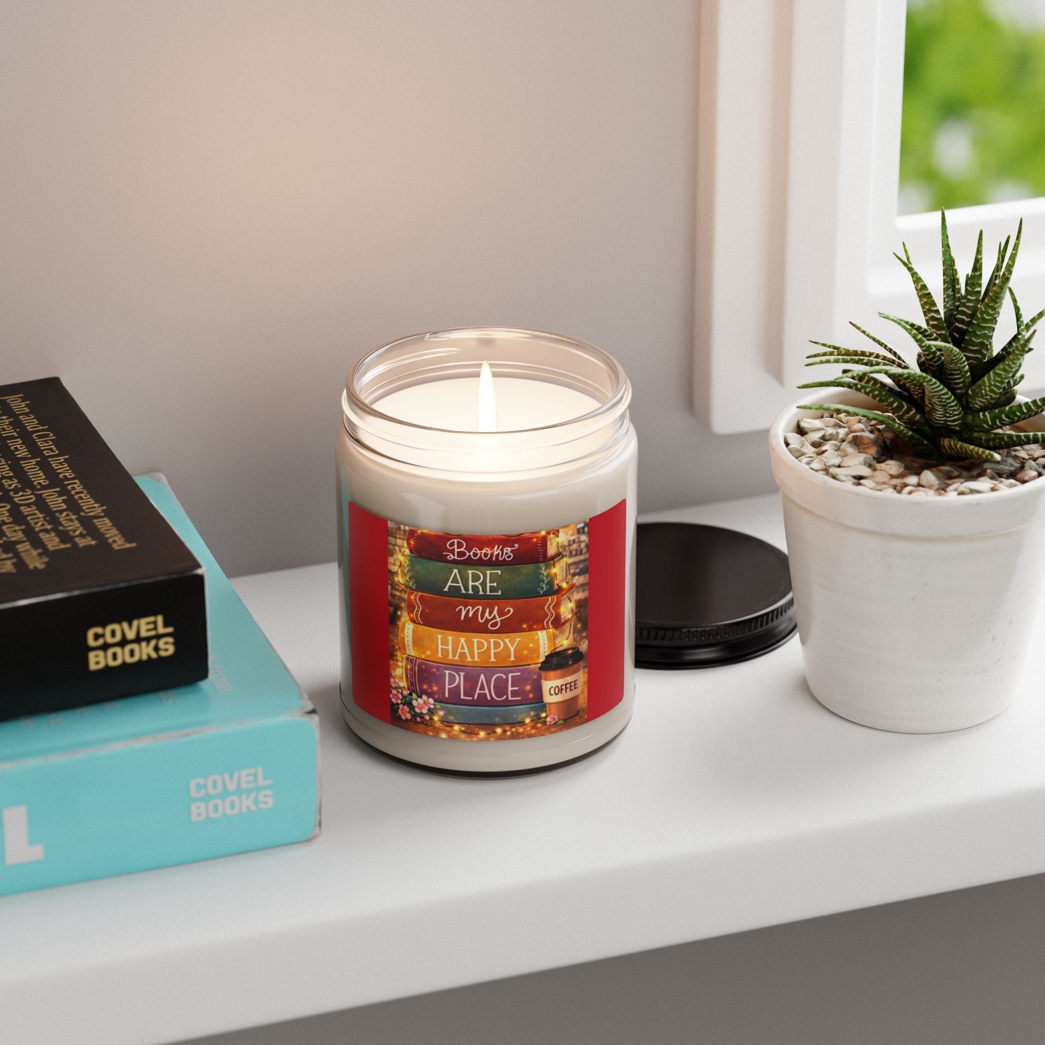 Scented Soy Candle, 9oz, custom stacked books, book lovers label - Simply Glow Ohio
