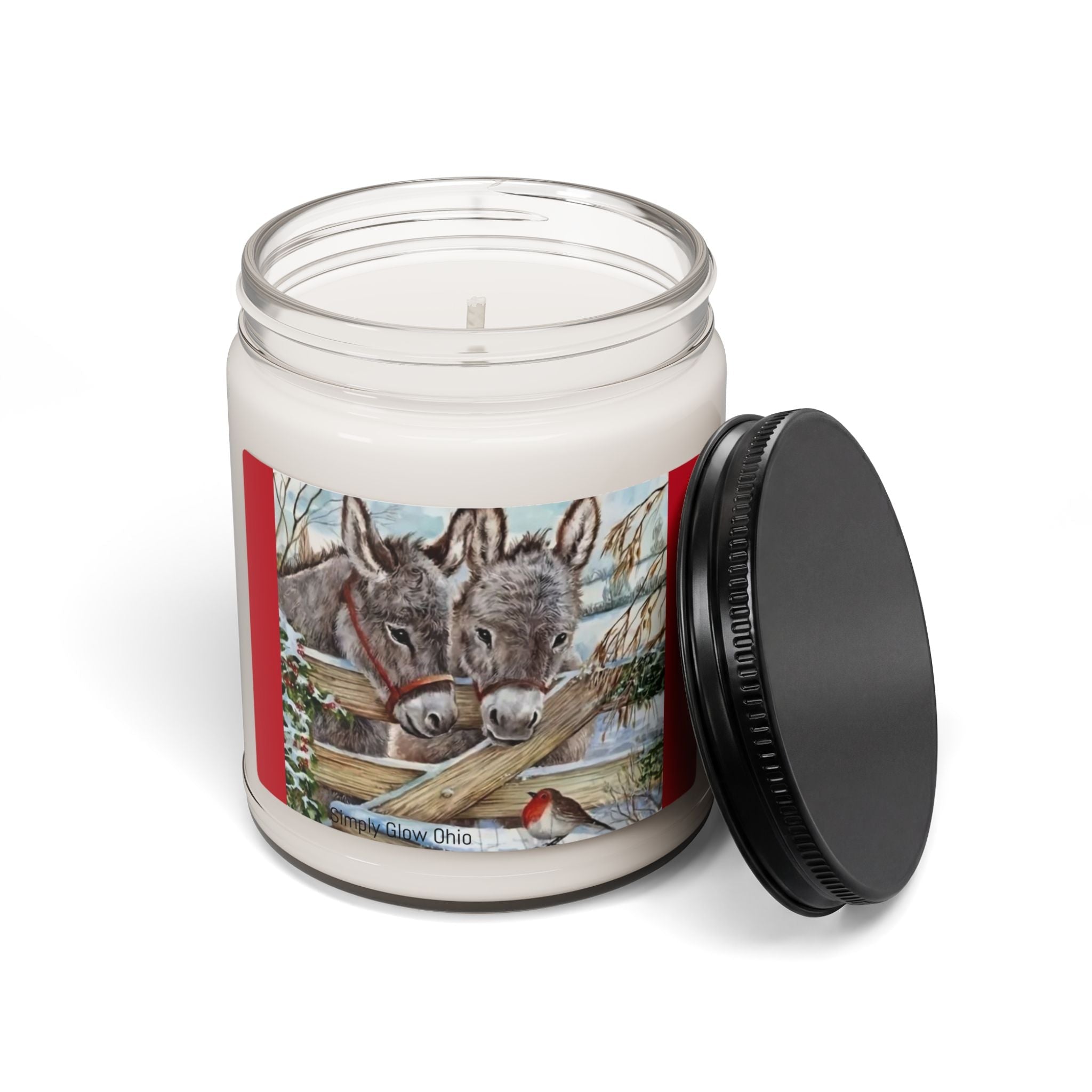 Scented Soy Candle, 9oz, farm, donkeys, farmhouse Christmas winter decor - Simply Glow Ohio