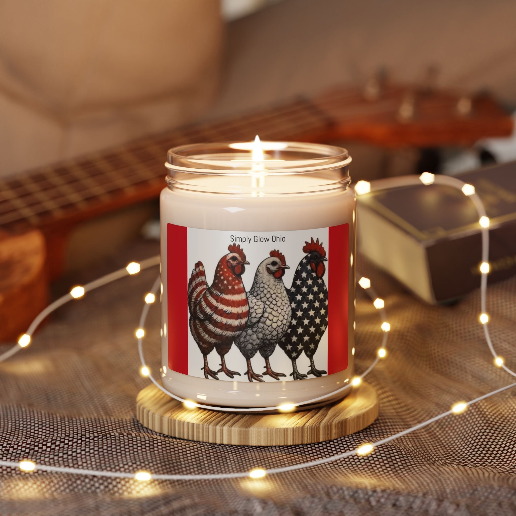 Scented Soy Candle, 9oz, patriotic chickens, farmhouse decor - Simply Glow Ohio
