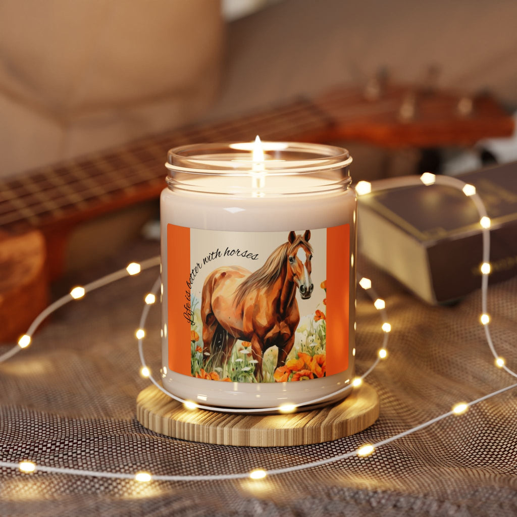 Scented Soy Candle, 9oz, custom designed horse, label with inspirational words, - Simply Glow Ohio