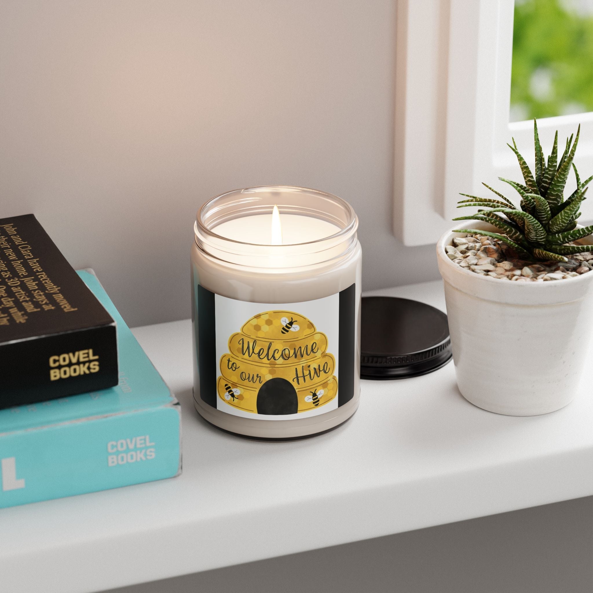 Scented Soy Candle, 9oz Welcome to our hive, bee hive design - Simply Glow Ohio