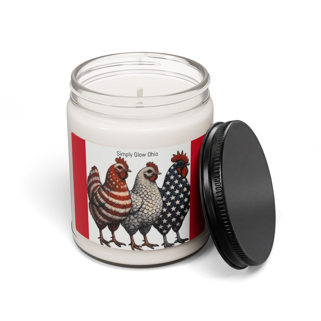Scented Soy Candle, 9oz, patriotic chickens, farmhouse decor - Simply Glow Ohio