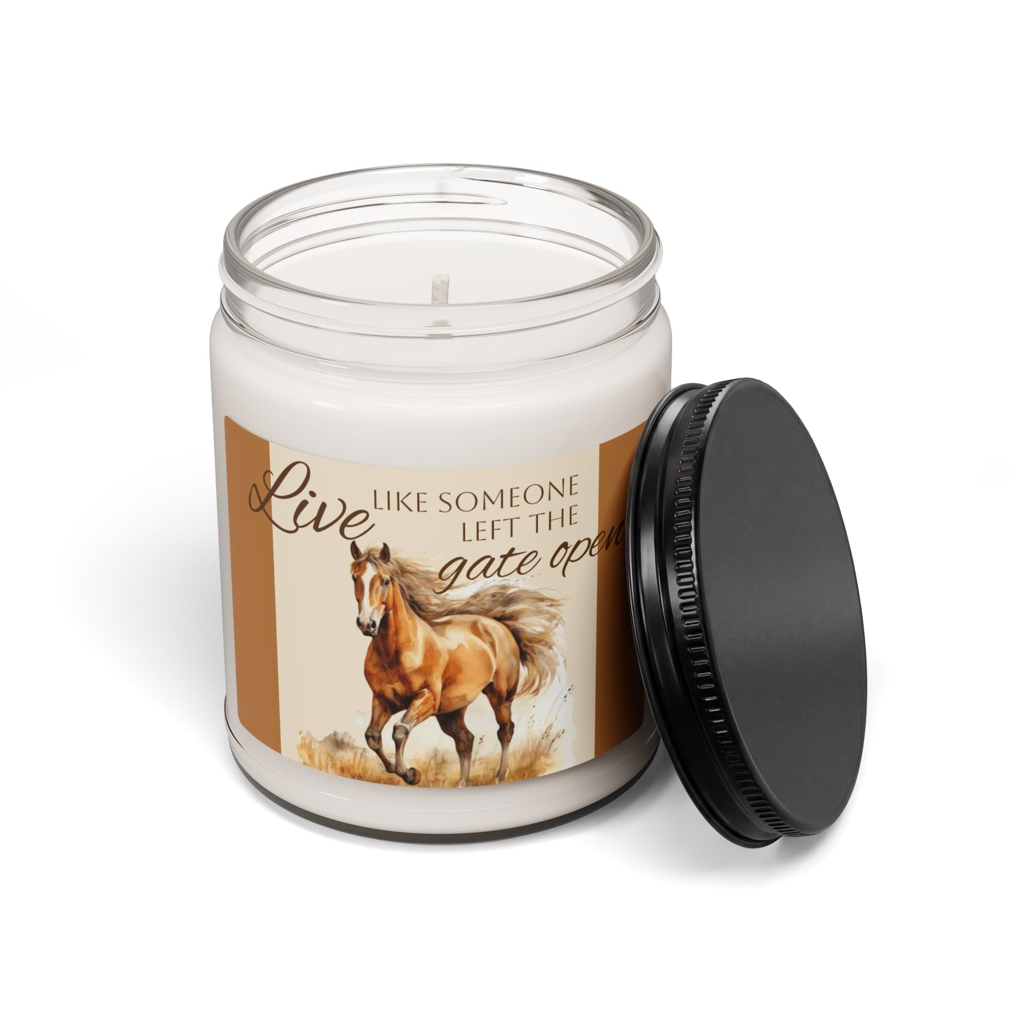 Scented Soy Candle, 9oz, custom designed horse, inspirational saying - Simply Glow Ohio