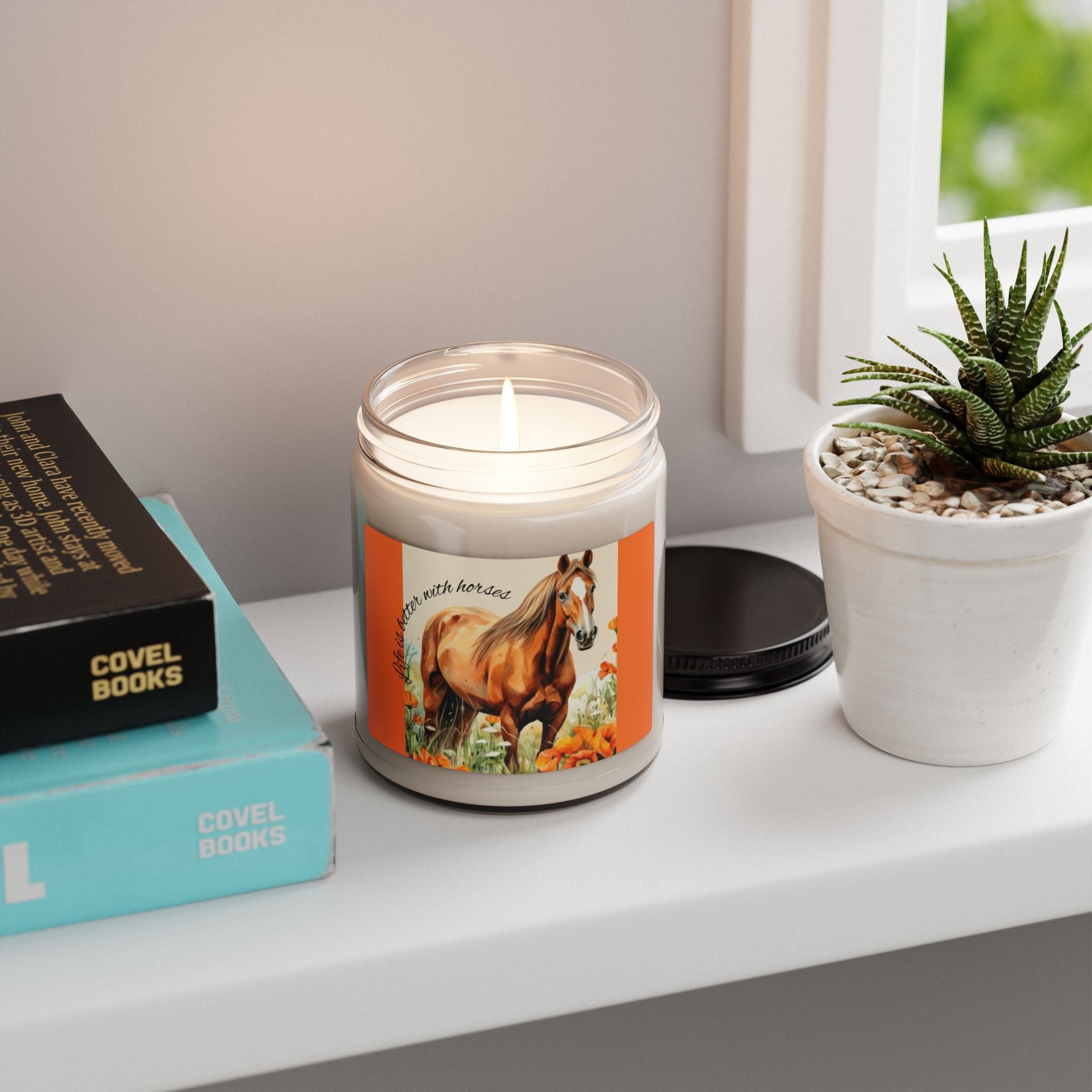 Scented Soy Candle, 9oz, custom designed horse, label with inspirational words, - Simply Glow Ohio