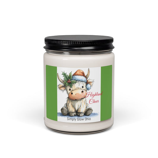 Scented Soy Candle, 9oz, highland cow Christmas, home decor - Simply Glow Ohio