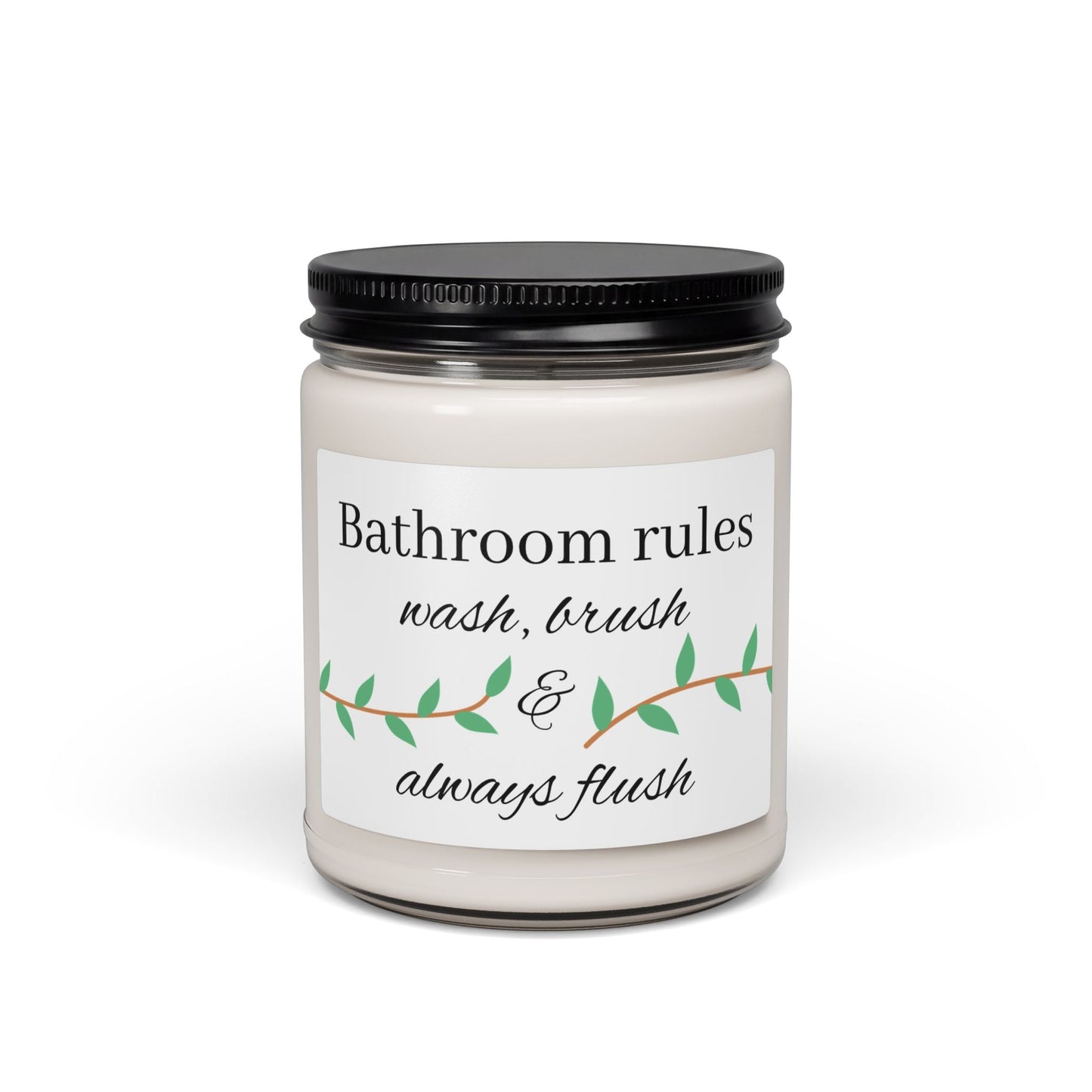 Bathroom Rules candle | Scented Soy Candle 9oz, wash brush & always flush - Simply Glow Ohio