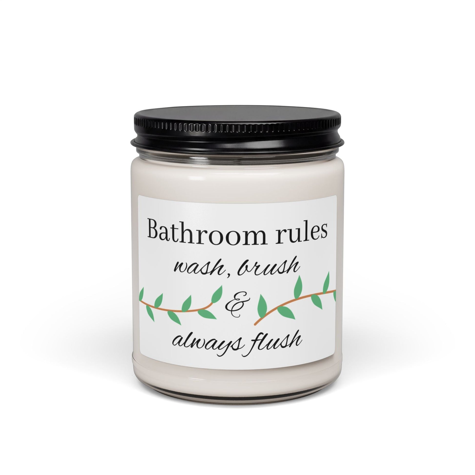 Bathroom Rules candle | Scented Soy Candle 9oz, wash brush & always flush - Simply Glow Ohio