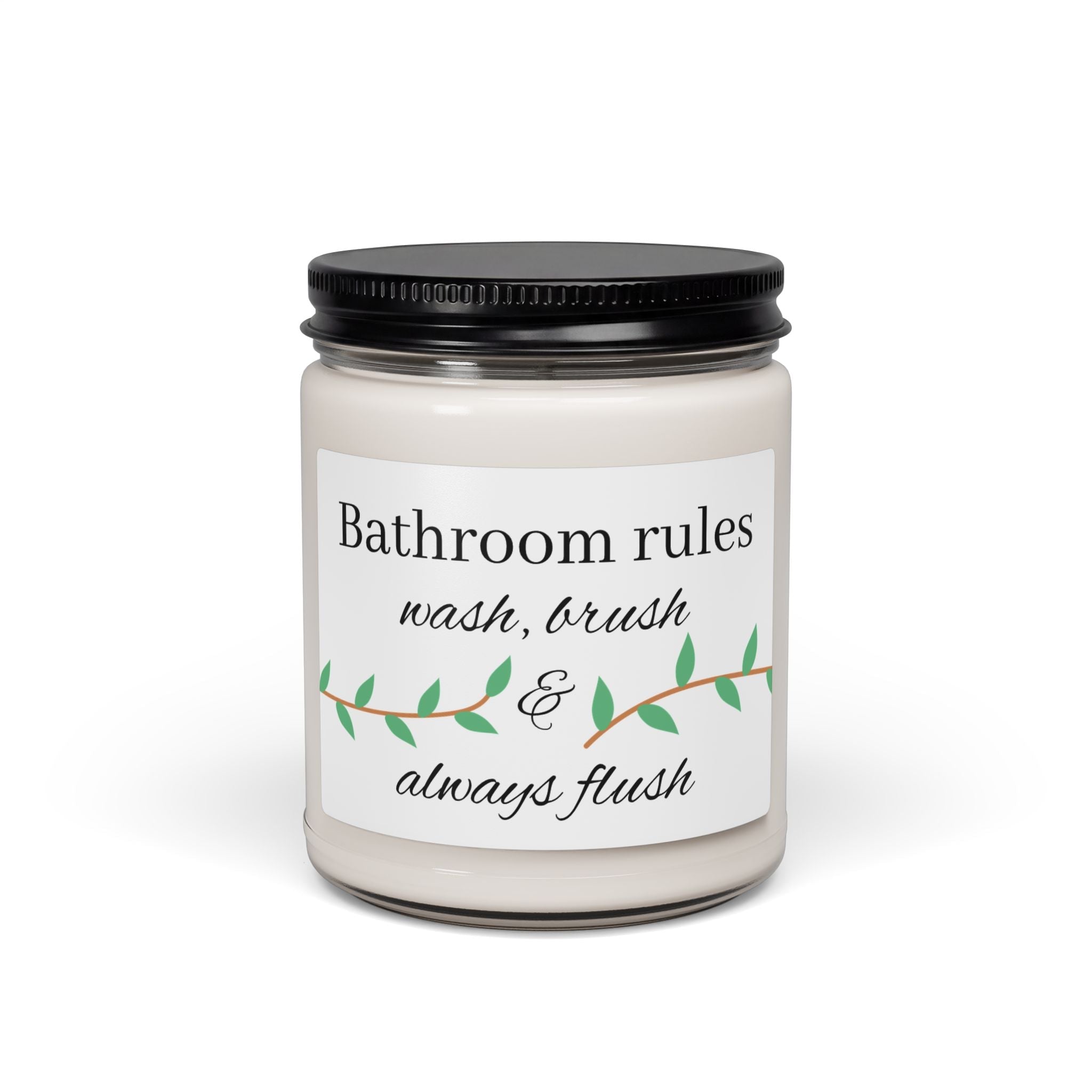 Bathroom Rules candle | Scented Soy Candle 9oz, wash brush & always flush - Simply Glow Ohio