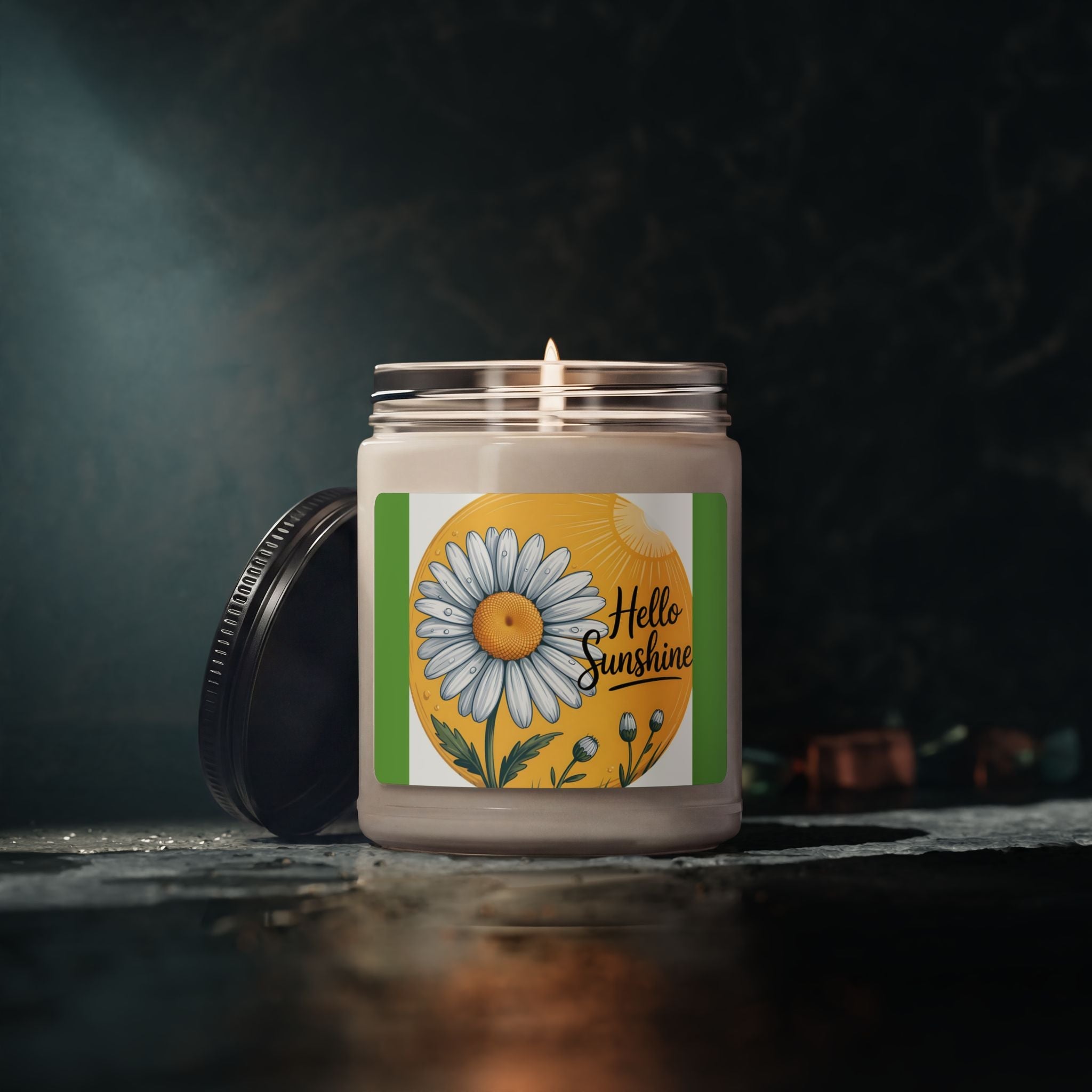 Scented Soy Candle, 9oz, Hello Sunshine, with Daisy design - Simply Glow Ohio