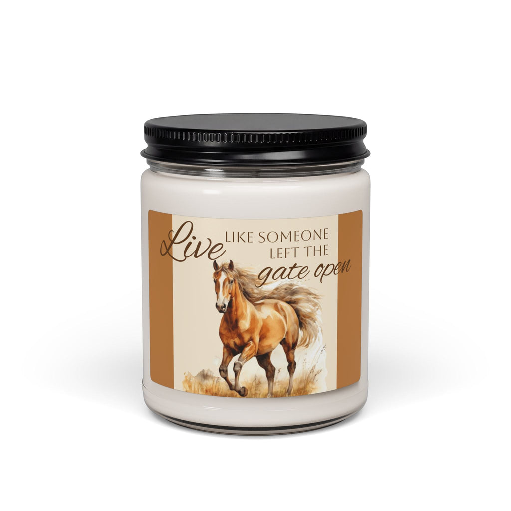 Scented Soy Candle, 9oz, custom designed horse, inspirational saying - Simply Glow Ohio