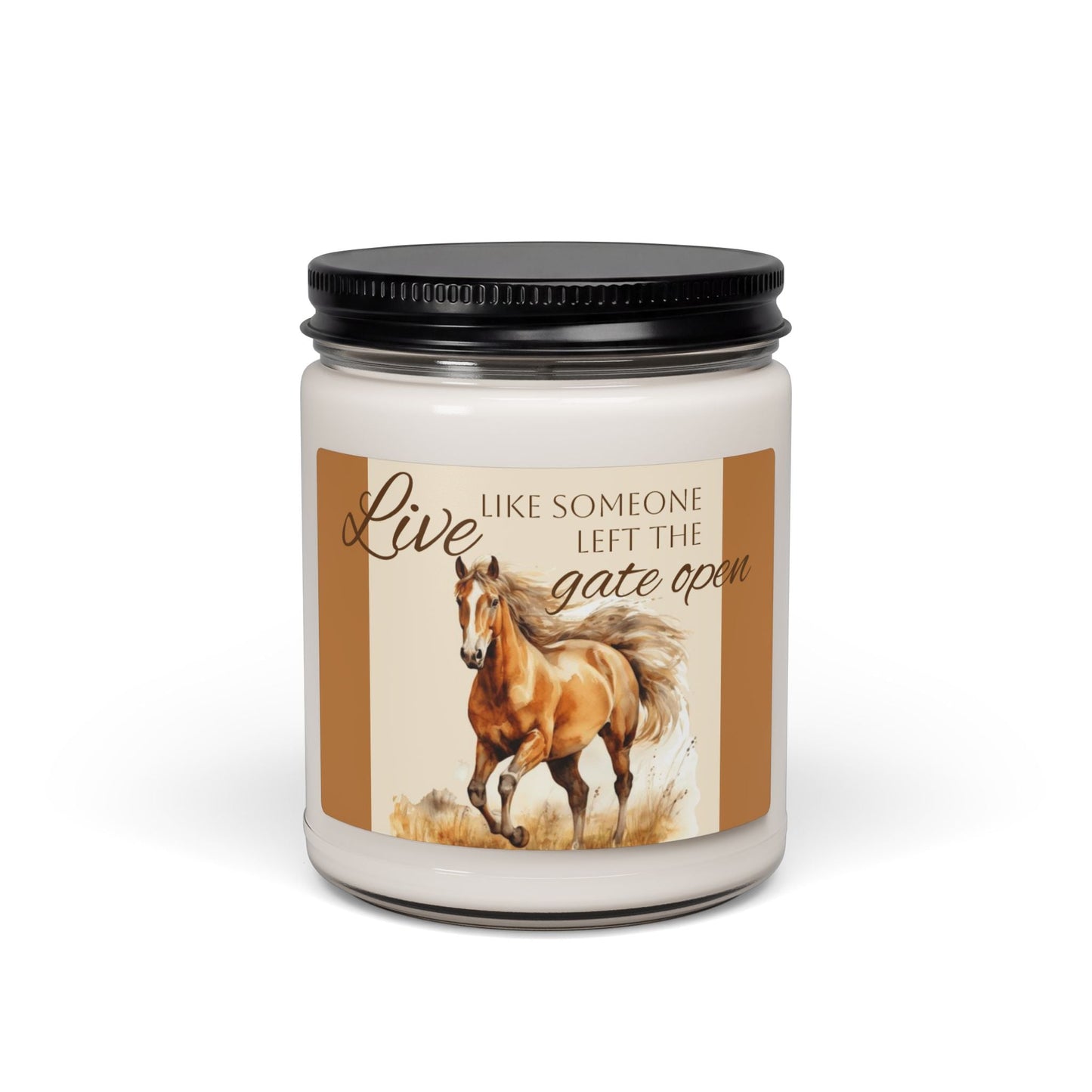 Scented Soy Candle, 9oz, custom designed horse, inspirational saying - Simply Glow Ohio