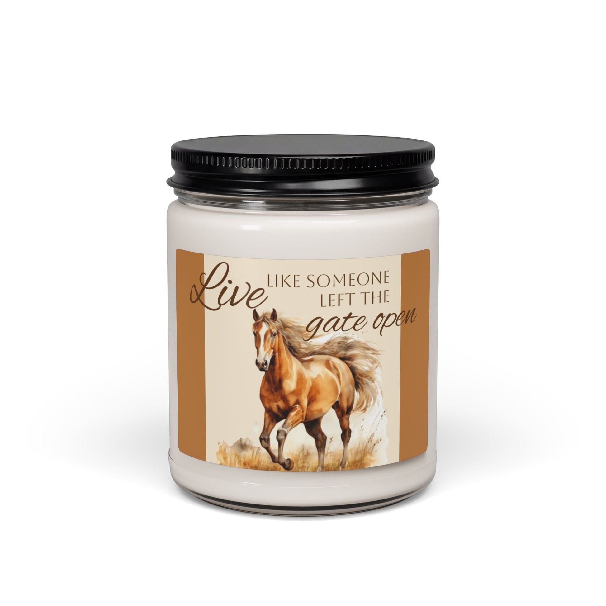 Scented Soy Candle, 9oz, custom designed horse, inspirational saying - Simply Glow Ohio