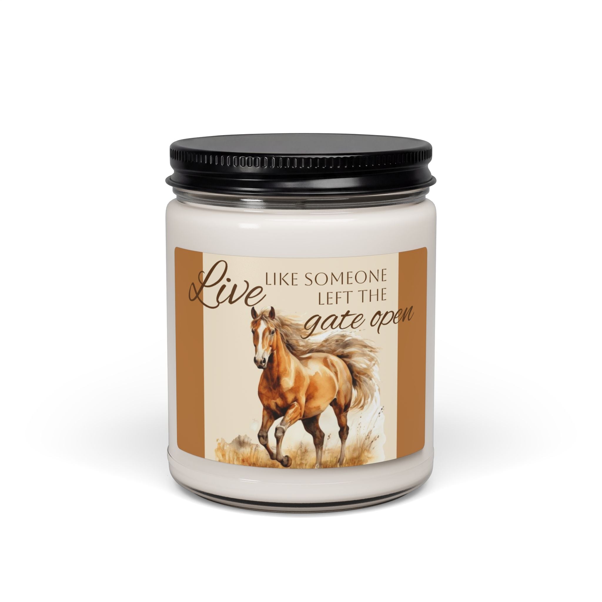 Scented Soy Candle, 9oz, custom designed horse, inspirational saying - Simply Glow Ohio