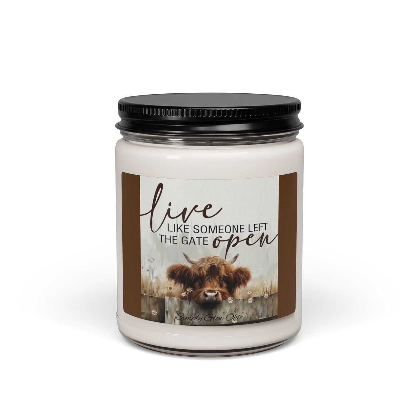 Scented Soy Candle, 9oz, highland cow inspirational design - Simply Glow Ohio
