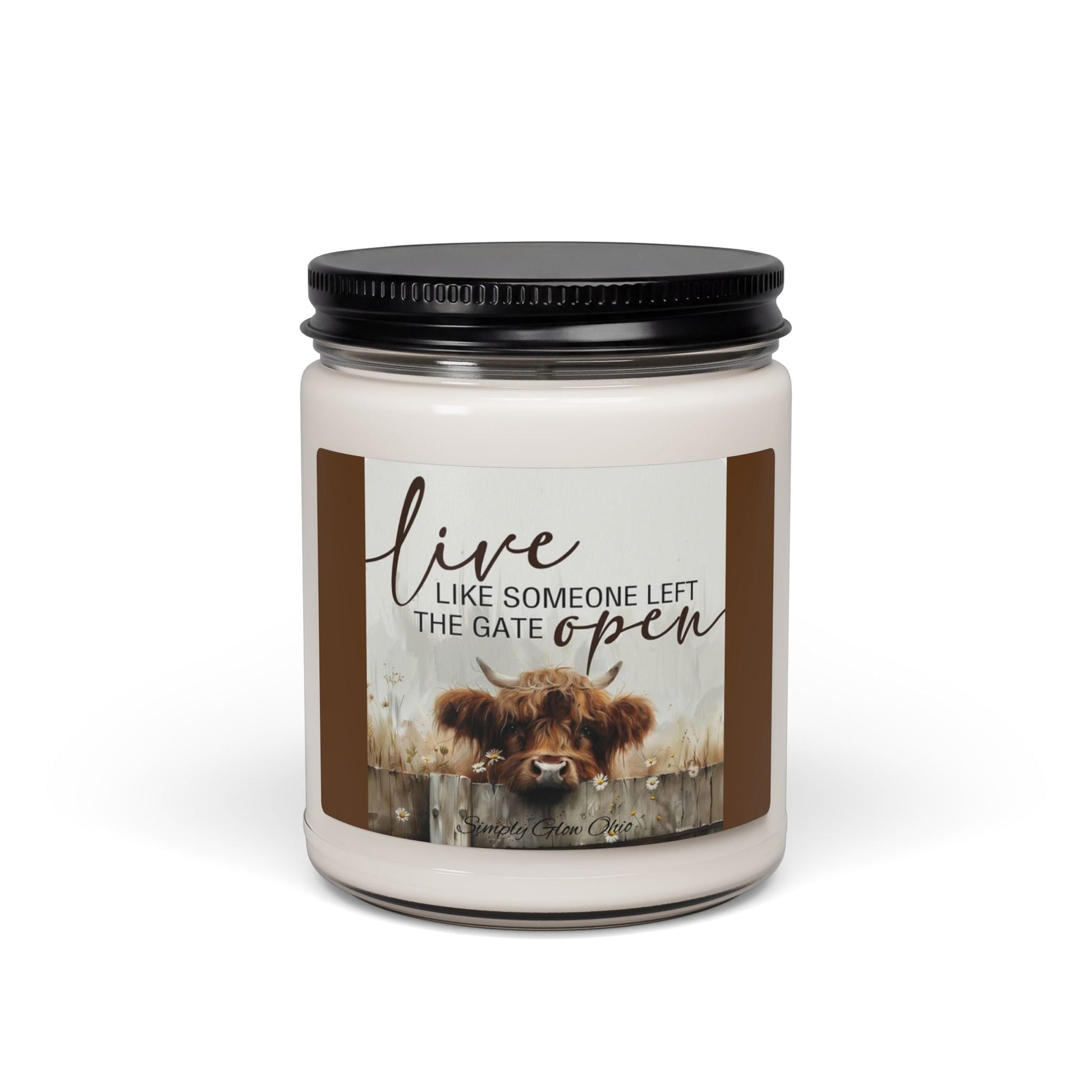 Scented Soy Candle, 9oz, highland cow inspirational design - Simply Glow Ohio