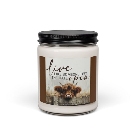 Scented Soy Candle, 9oz, highland cow inspirational design - Simply Glow Ohio
