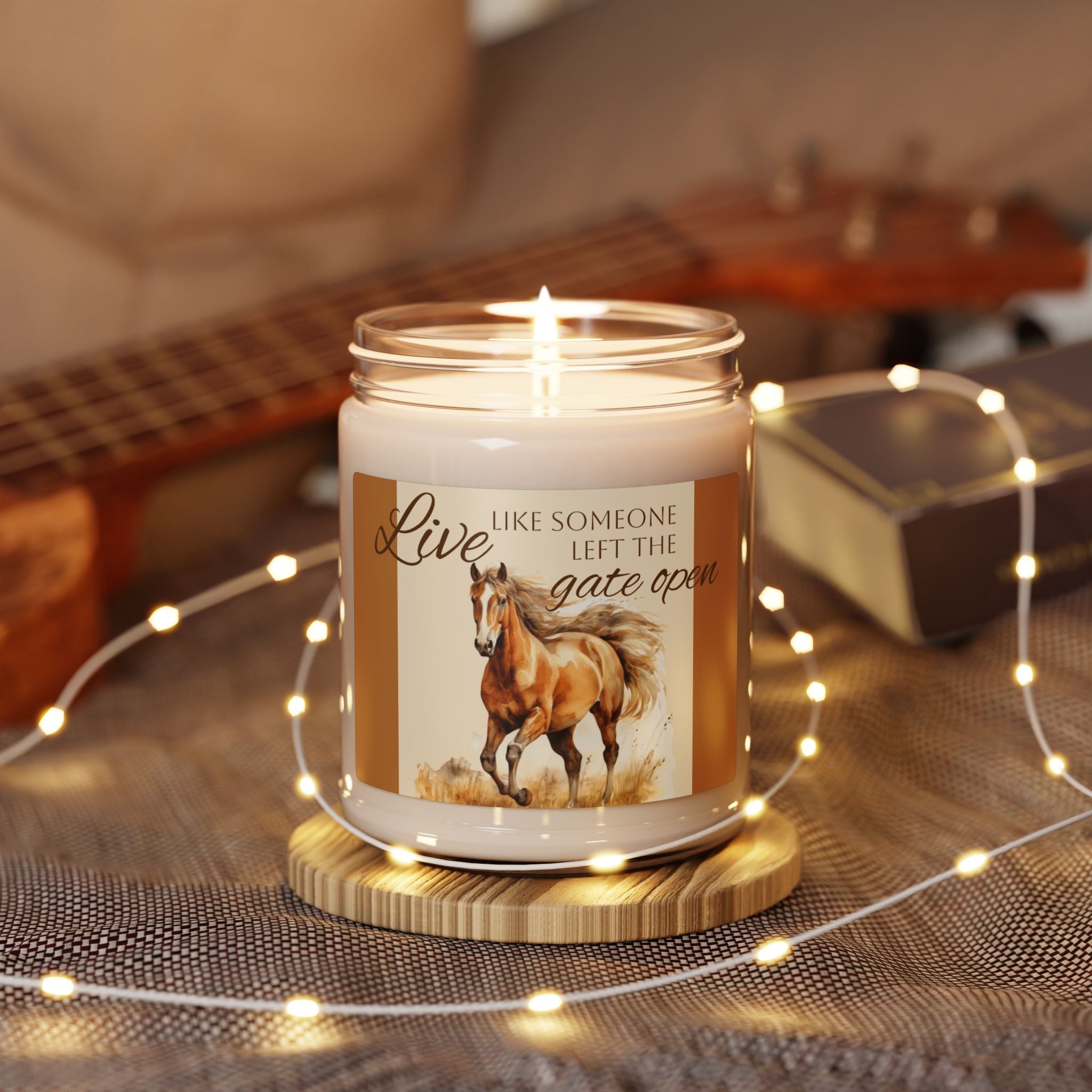 Scented Soy Candle, 9oz, custom designed horse, inspirational saying - Simply Glow Ohio