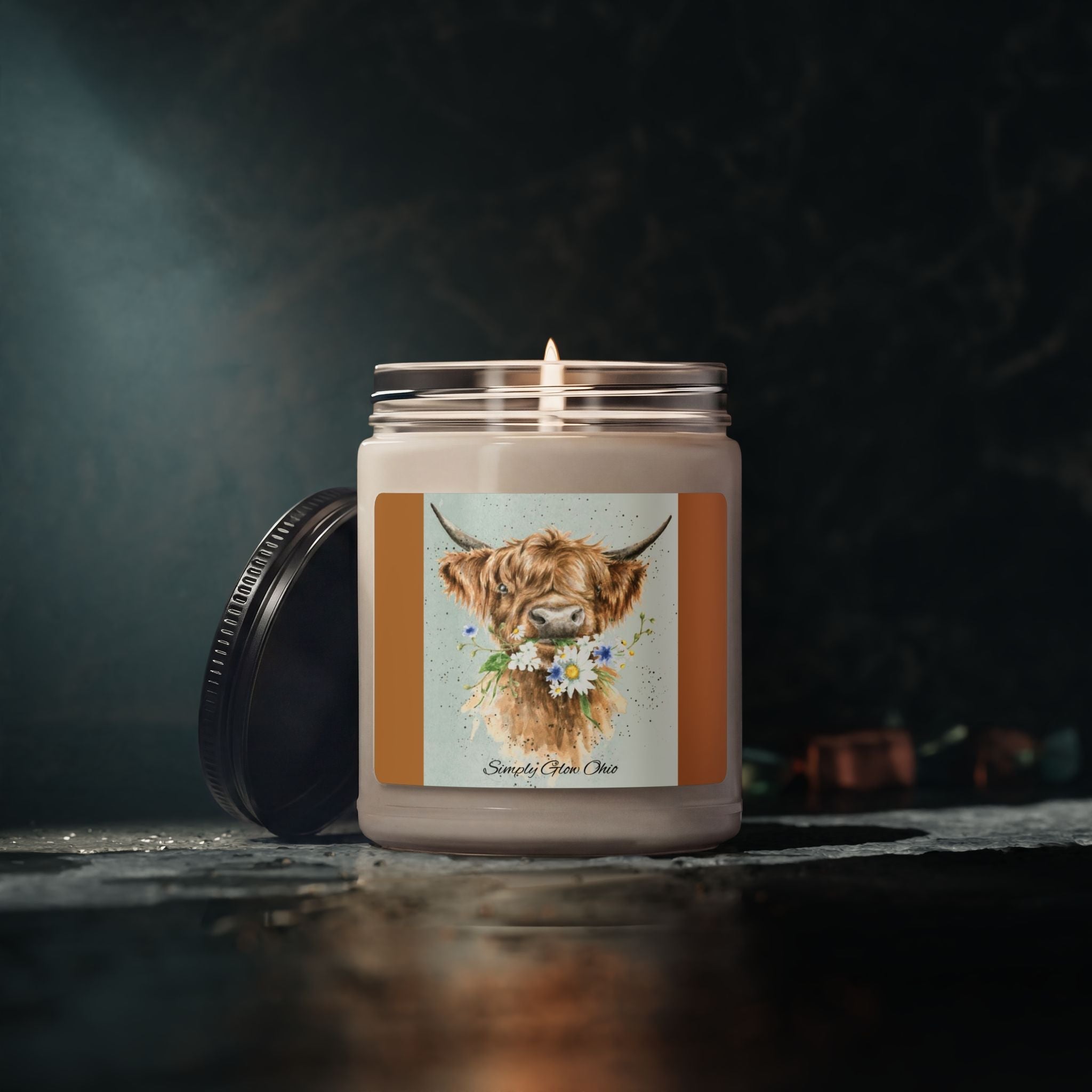 Scented Soy Candle, 9oz, highland cow, country,farm life - Simply Glow Ohio