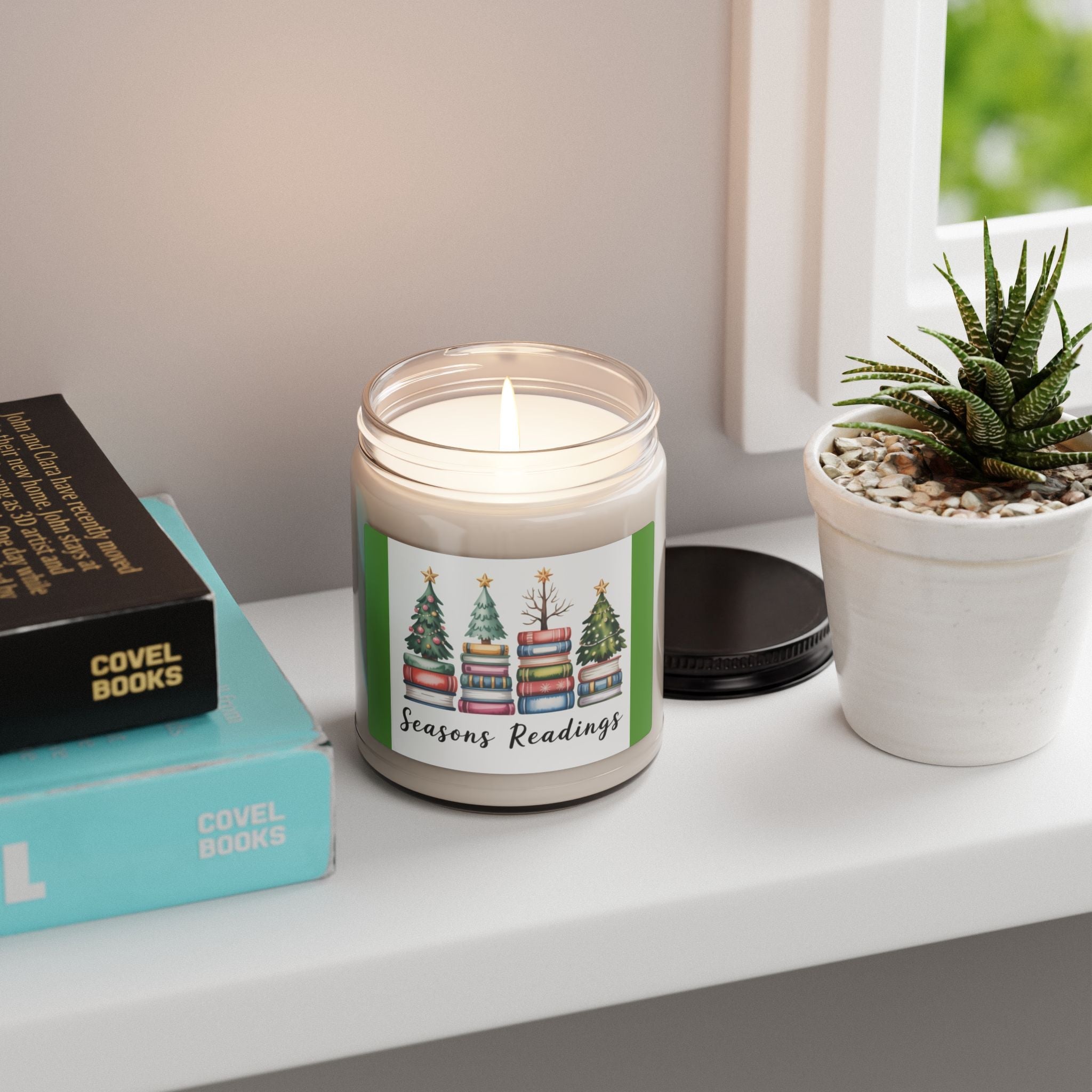 Scented Soy Candle, 9oz Christmas trees stacked books design - Simply Glow Ohio