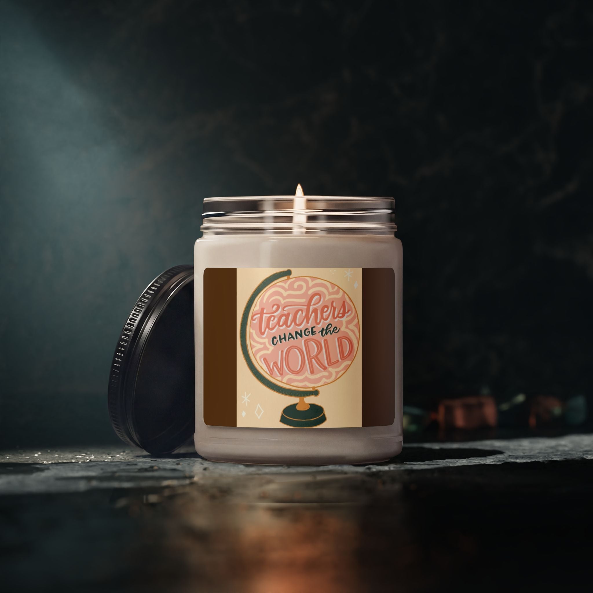 Scented Soy Candle, 9oz, Teacher appreciation globe design - Simply Glow Ohio