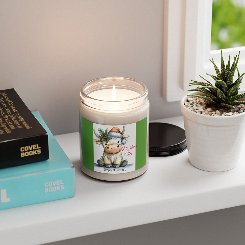 Scented Soy Candle, 9oz, highland cow Christmas, home decor - Simply Glow Ohio