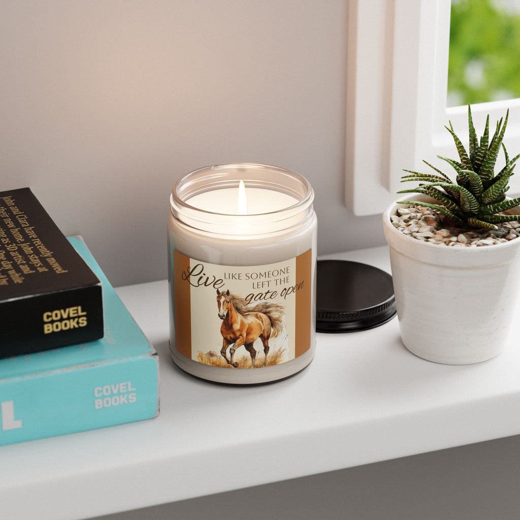 Scented Soy Candle, 9oz, custom designed horse, inspirational saying - Simply Glow Ohio