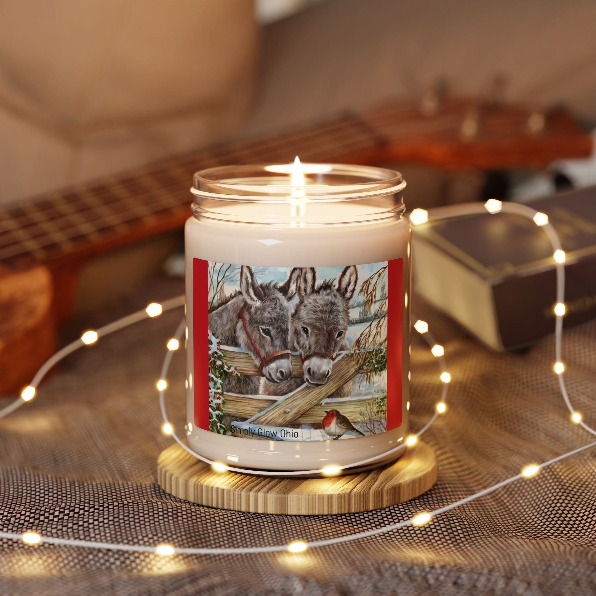 Scented Soy Candle, 9oz, farm, donkeys, farmhouse Christmas winter decor - Simply Glow Ohio