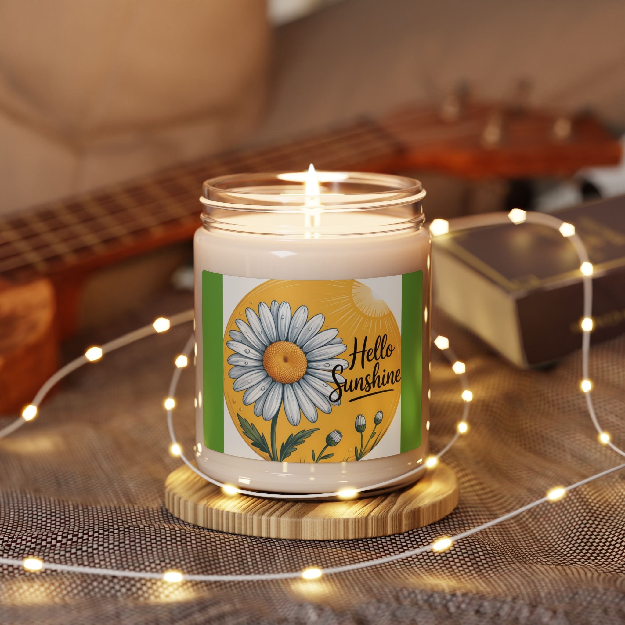 Scented Soy Candle, 9oz, Hello Sunshine, with Daisy design - Simply Glow Ohio