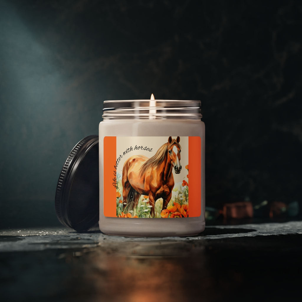 Scented Soy Candle, 9oz, custom designed horse, label with inspirational words, - Simply Glow Ohio