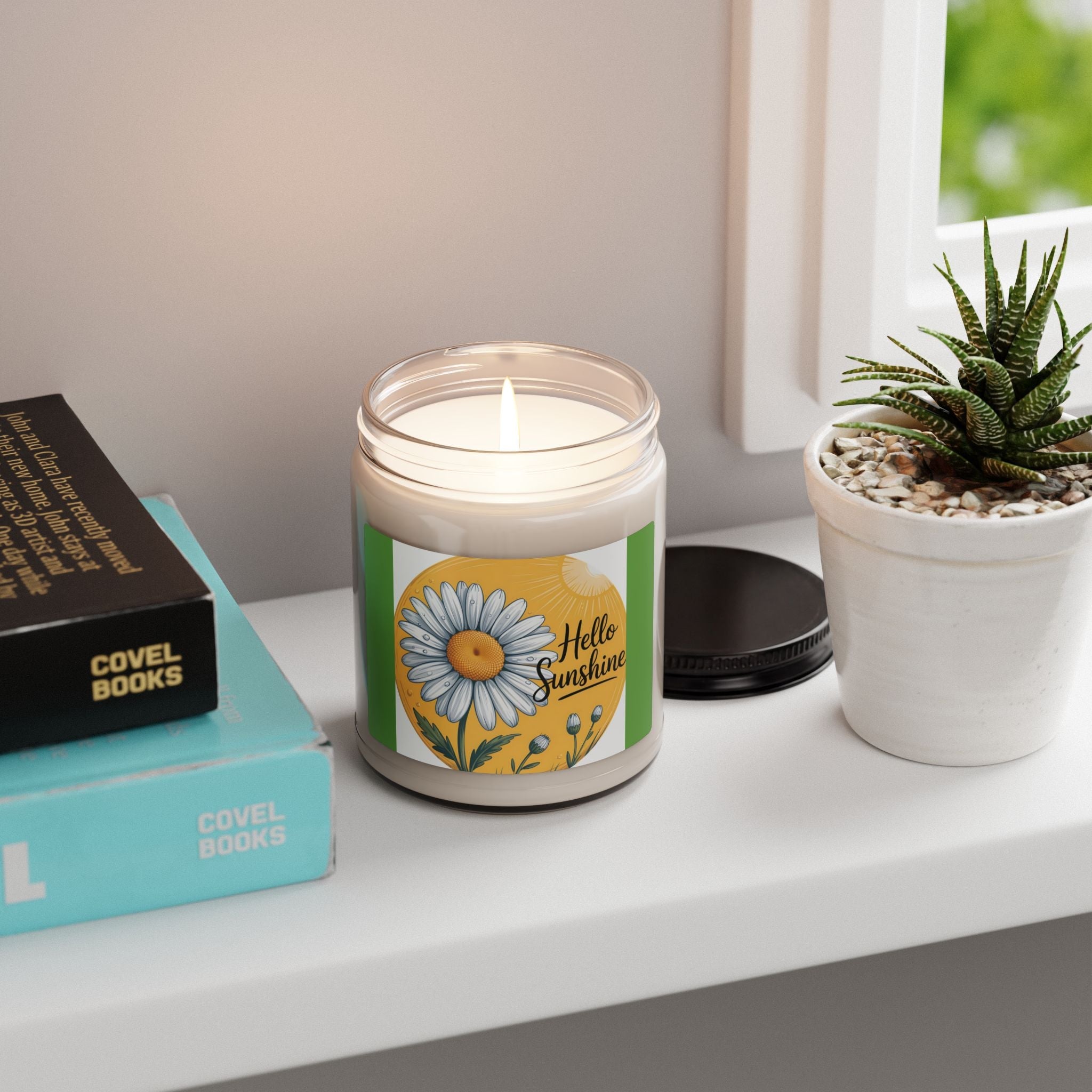 Scented Soy Candle, 9oz, Hello Sunshine, with Daisy design - Simply Glow Ohio