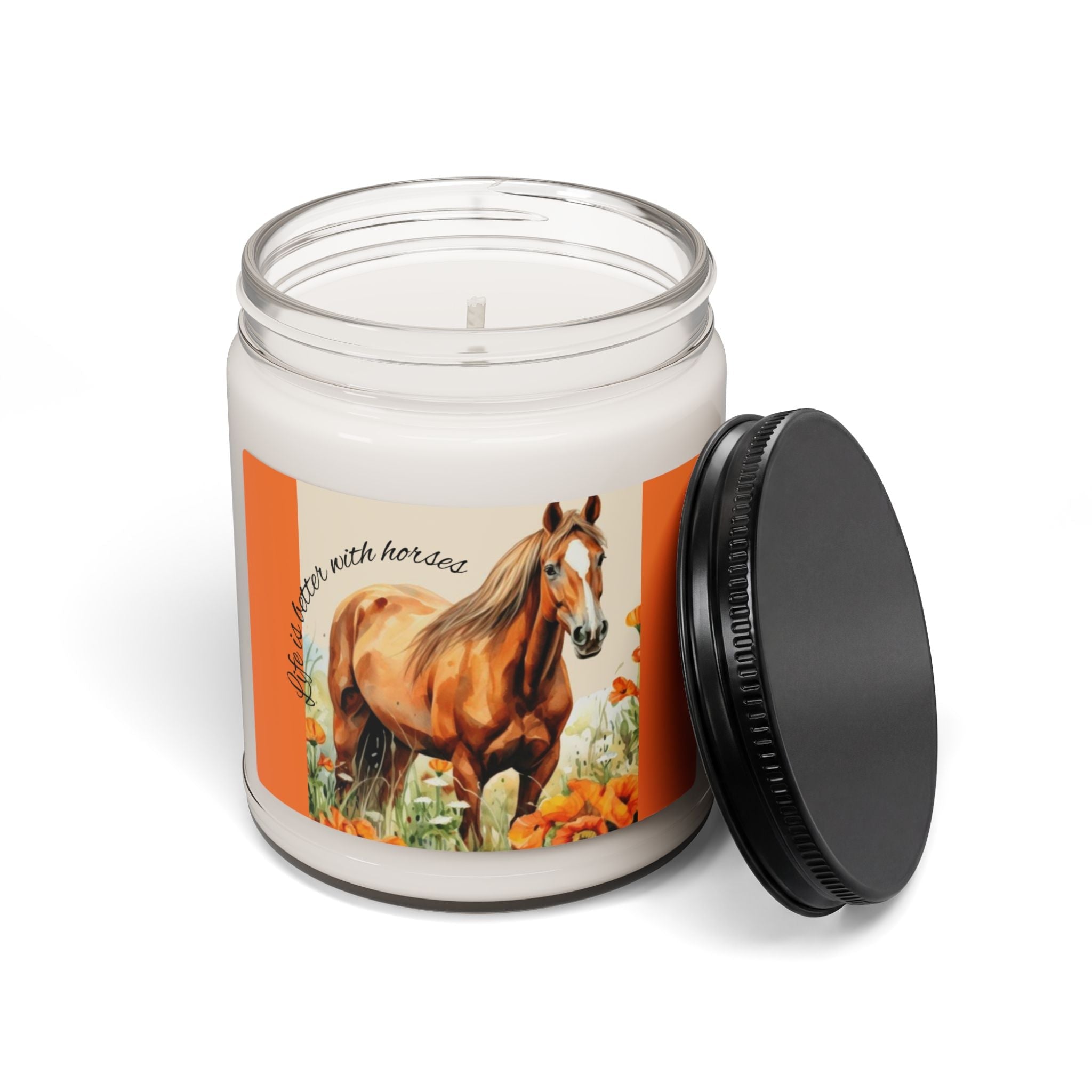 Scented Soy Candle, 9oz, custom designed horse, label with inspirational words, - Simply Glow Ohio